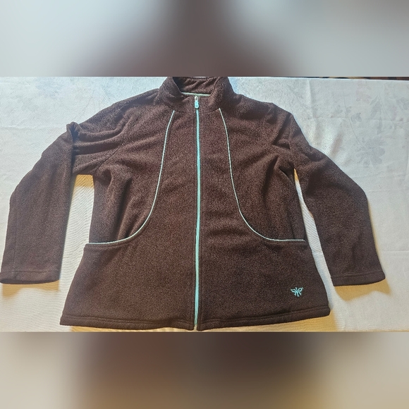Med Couture Womens Brown & Blue Fleece Zip Up Jacket Size XL - Picture 1 of 6